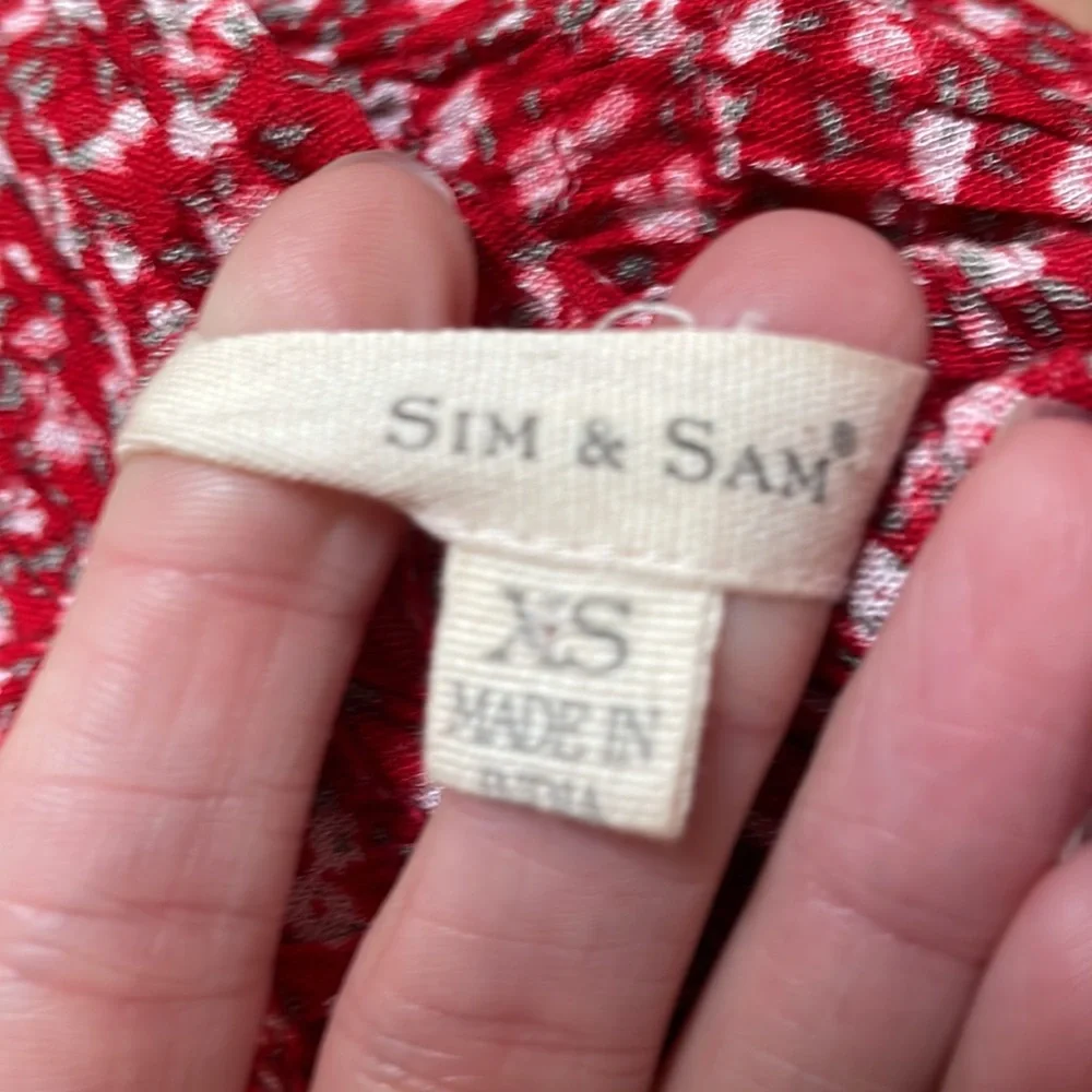 Sim & Sam red floral smocked bodycon lace up dress size XS - Picture 6 of 6